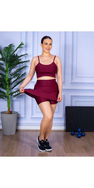 Conjunto Shorts Saia e Top Alça Suplex Bordo - Moda LLevo | Moda Fitness