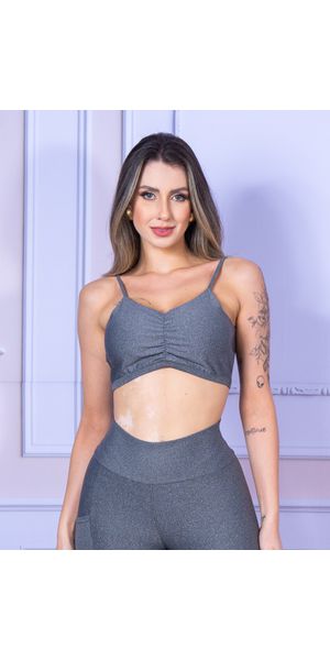 Top Alça Com Bojo Costa Aberta Suplex Cinza Mescla - Moda LLevo | Moda Fitness