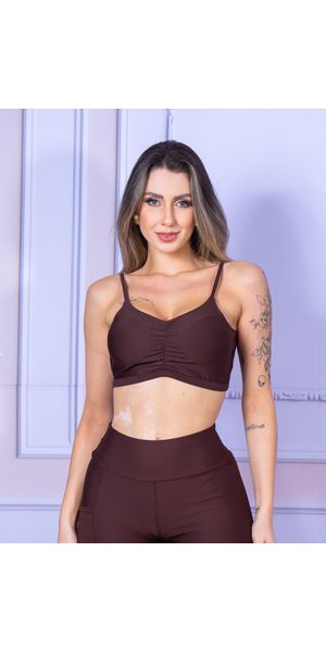 Top Alça Com Bojo Costa Aberta Suplex Marrom - Moda LLevo | Moda Fitness