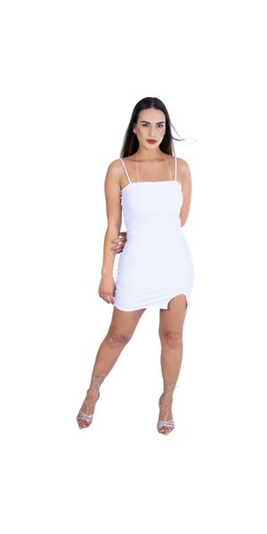 Vestido Curto Suplex Tubinho Alça com Fenda Branca - Moda LLevo | Moda Fitness