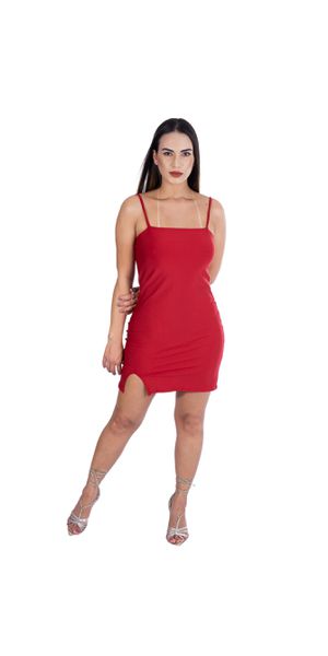 Vestido Curto Suplex Tubinho Alça com Fenda Vermelho - Moda LLevo | Moda Fitness