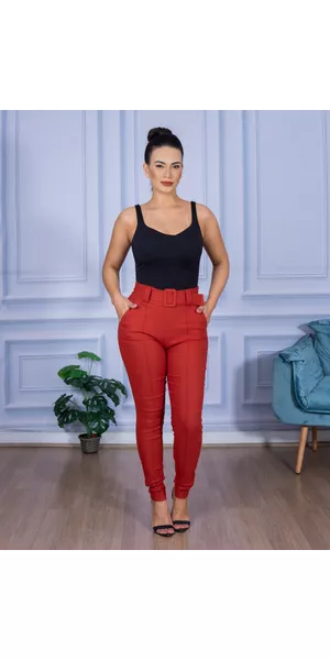 Calça Feminina Skinny Alfaiataria com Cinto Telha - Moda LLevo | Moda Fitness