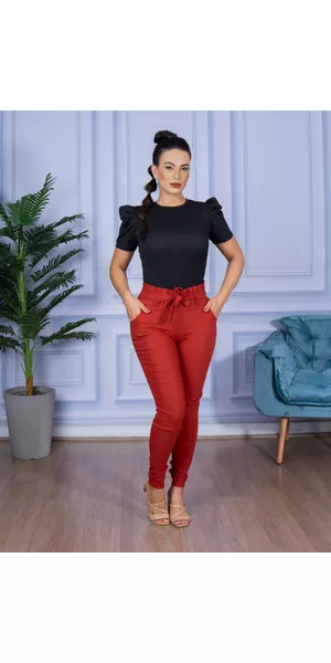 Calça Feminina Skinny Alfaiataria com Amarração Telha - Moda LLevo | Moda Fitness