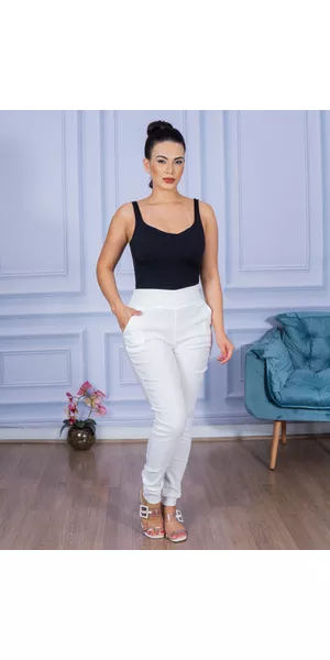 Calça Feminina Skinny Alfaiataria sem Cinto Branco - Moda LLevo | Moda Fitness