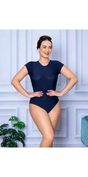 Body Feminino Manga Curta Azul Marinho - Moda LLevo | Moda Fitness