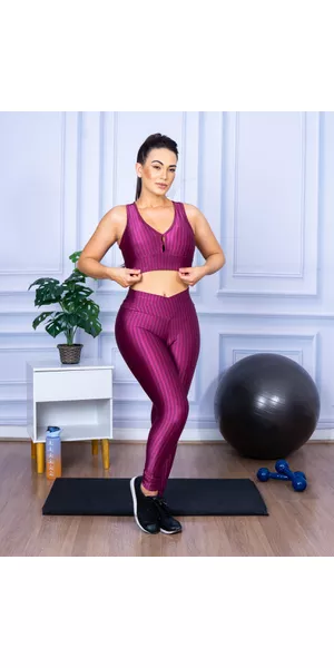 Conjunto Fitness Calça Legging 3D Cós Cruzado + Top Nadador Marsala - Moda LLevo | Moda Fitness