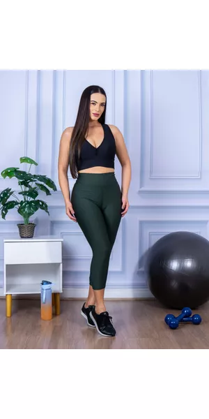 Calça Legging Suplex Corsário Verde Militar - Moda LLevo | Moda Fitness