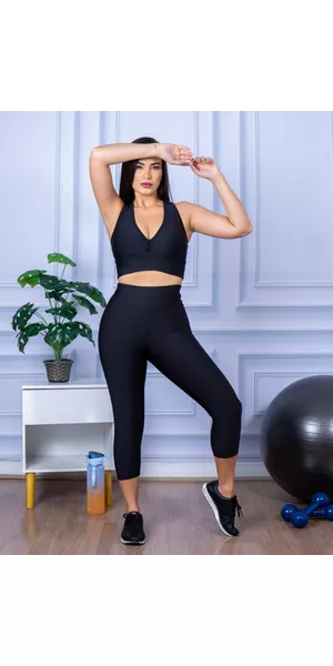 Calça Legging Suplex Corsário Preto - Moda LLevo | Moda Fitness