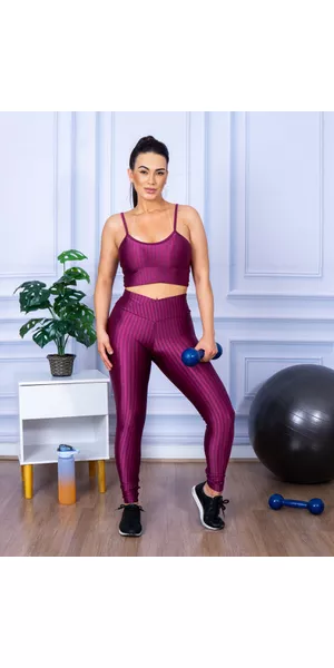 Conjunto de Academia Calça Legging 3D Cós Cruzado + Top Alça Marsala - Moda LLevo | Moda Fitness