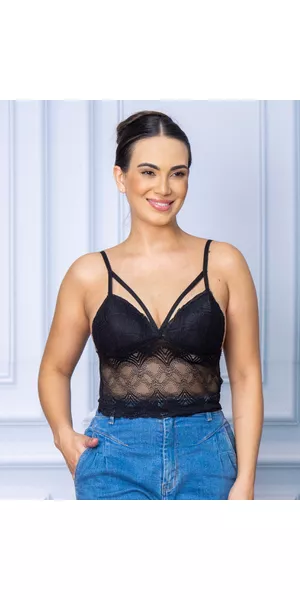 Top Cropped Renda Preto - Moda LLevo | Moda Fitness