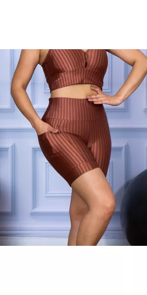Short com Bolso Feminino de Academia Cirrê 3D Bronze - Moda LLevo | Moda Fitness