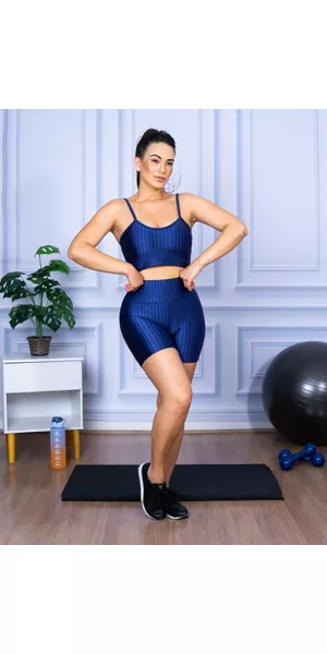 Conjunto Shorts 3D + Top Alça Marinho - Moda LLevo | Moda Fitness