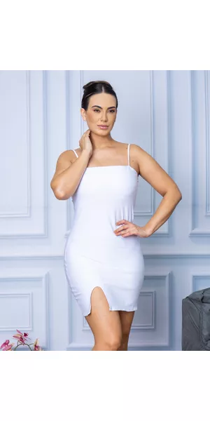 Vestido Curto Suplex Tubinho Alça com Fenda Branca - Moda LLevo | Moda Fitness