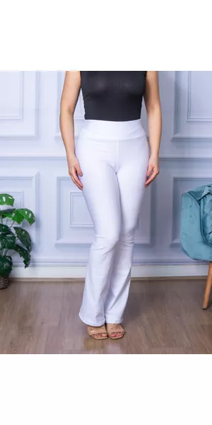 Calça Flare Feminina Boca De Sino Bailarina Cintura Alta Branco - Moda LLevo | Moda Fitness