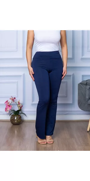 Calça Flare Feminina Boca De Sino Bailarina Cintura Alta Azul Marinho - Moda LLevo | Moda Fitness