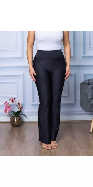 Calça Flare Feminina Boca De Sino Bailarina Cintura Alta Preto - Moda LLevo | Moda Fitness