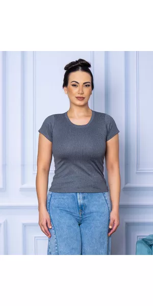 Camiseta Canelada Básica Cinza - Moda LLevo | Moda Fitness