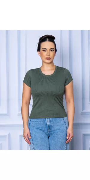 Camiseta Canelada Básica Verde Militar - Moda LLevo | Moda Fitness