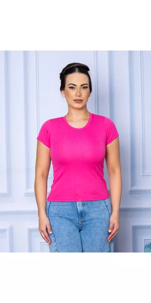 Camiseta Canelada Básica Pink - Moda LLevo | Moda Fitness