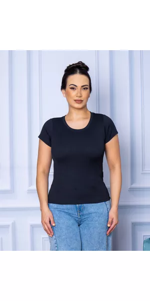 Camiseta Canelada Básica Preto - Moda LLevo | Moda Fitness