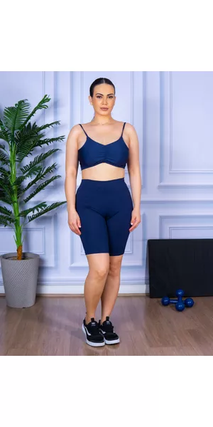 Conjunto Bermuda e Top Alça Costa Aberta Azul Marinho - Moda LLevo | Moda Fitness