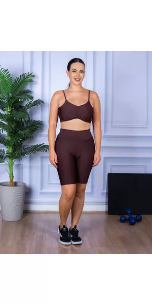 Conjunto Bermuda e Top Alça Costa Aberta Marrom - Moda LLevo | Moda Fitness
