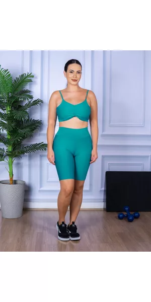 Conjunto Bermuda e Top Alça Costa Aberta Verde Piscina - Moda LLevo | Moda Fitness
