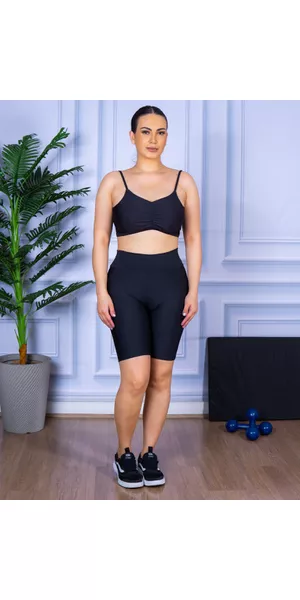 Conjunto Bermuda e Top Alça Costa Aberta Preto - Moda LLevo | Moda Fitness