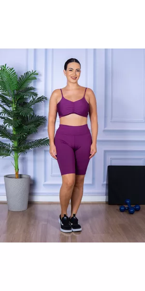 Conjunto Bermuda e Top Alça Costa Aberta Roxo - Moda LLevo | Moda Fitness
