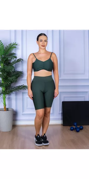 Conjunto Bermuda e Top Alça Costa Aberta Verde Militar - Moda LLevo | Moda Fitness