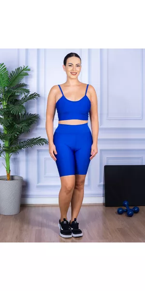 Conjunto Bermuda e Top Alça Azul Royal - Moda LLevo | Moda Fitness