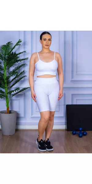 Conjunto Bermuda e Top Alça Branco - Moda LLevo | Moda Fitness