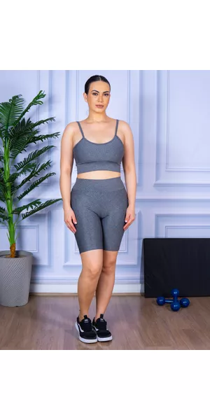 Conjunto Bermuda e Top Alça Cinza Mescla - Moda LLevo | Moda Fitness