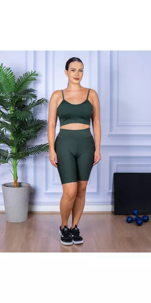 Conjunto Bermuda e Top Alça Verde Militar - Moda LLevo | Moda Fitness