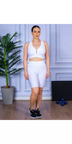 Conjunto Bermuda e Top Nadador Branco - Moda LLevo | Moda Fitness