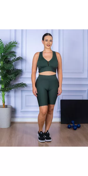 Conjunto Bermuda e Top Nadador Verde Militar - Moda LLevo | Moda Fitness