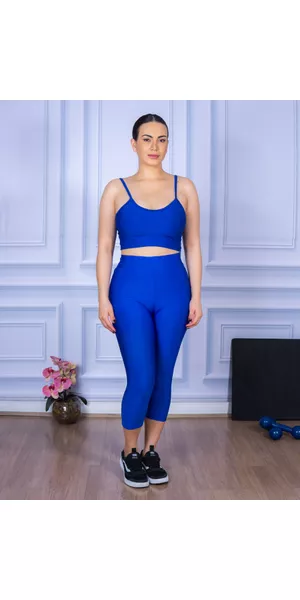 Conjunto Corsário e Top Alça Azul Royal - Moda LLevo | Moda Fitness
