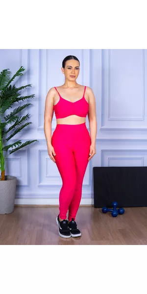 Conjunto Calça Legguing e Top Alça Costa Aberta Rosa Pink - Moda LLevo | Moda Fitness