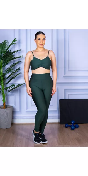 Conjunto Calça Legguing e Top Alça Costa Aberta Verde Militar - Moda LLevo | Moda Fitness