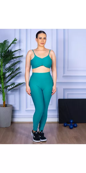Conjunto Calça Legguing e Top Alça Costa Aberta Verde Piscina - Moda LLevo | Moda Fitness