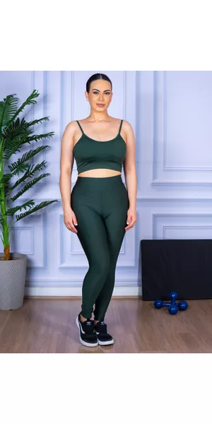 Conjunto Calça Legguing e Top Alça Verde Militar - Moda LLevo | Moda Fitness