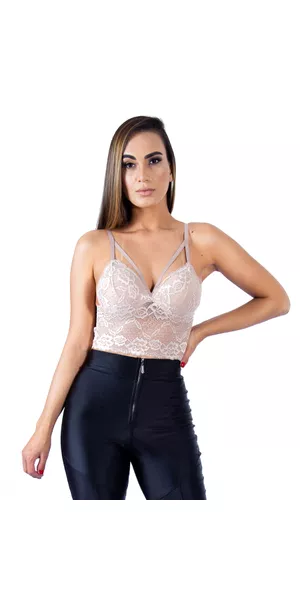 Top Cropped Renda Bege - Moda LLevo | Moda Fitness