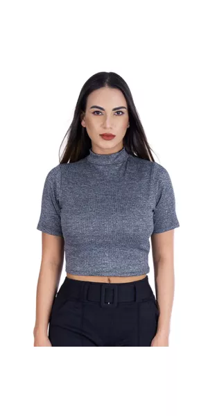 Cropped Gola Canelado Cinza - Moda LLevo | Moda Fitness