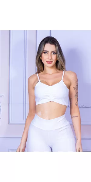 Top Alça Com Bojo Costa Aberta Suplex Branco - Moda LLevo | Moda Fitness