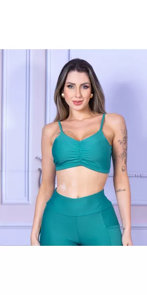 Top Alça Com Bojo Costa Aberta Suplex Verde Piscina - Moda LLevo | Moda Fitness