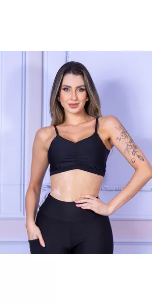 Top Alça Com Bojo Costa Aberta Suplex Preto - Moda LLevo | Moda Fitness