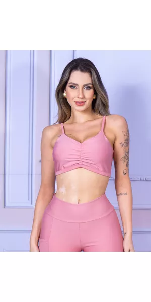 Top Alça Com Bojo Costa Aberta Suplex Rosa - Moda LLevo | Moda Fitness