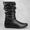 Bota Feminina Rasteira Modelo Enrugado Couro Legítimo Preto