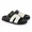 Papete Feminina Elisa Fivela Detalhe em H Sola Baixa Off White e Preto