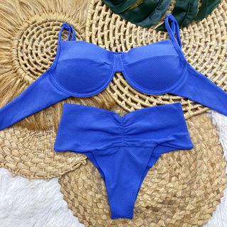 Conjunto Biquíni Lipo Fran Texturizado Azul